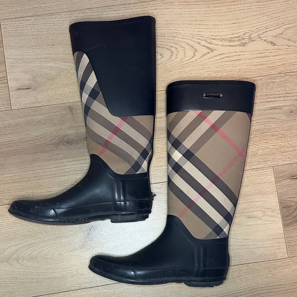 Plaid Knee-High Rain Boots